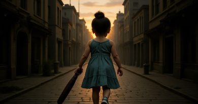 The girl walks with her back turned in a post-apocalyptic city and holding a bat